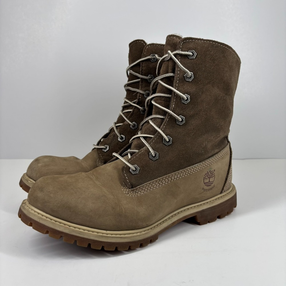 Timberland Authentics Teddy Fleece Women's US 8M Taupe Waterproof Fold-Down Boot